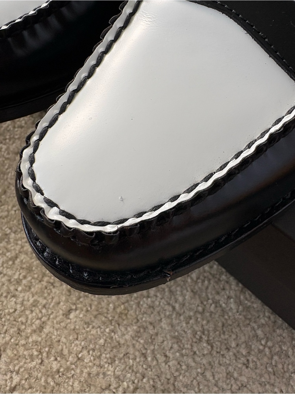 GH Bass Weejuns Black & White Leather Penny Loafer Mules - Picture 4 of 5